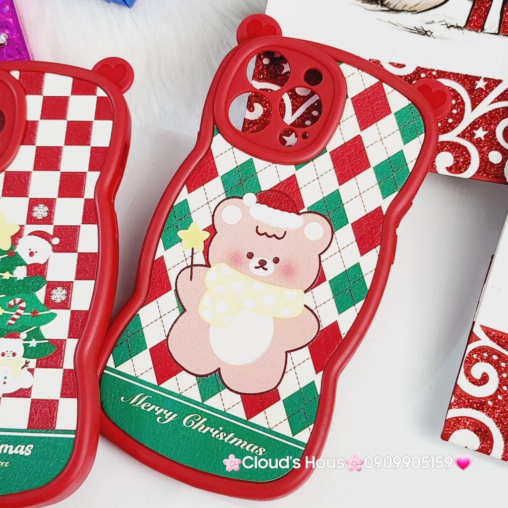 CASE IPHONE Merry Christmas Tai Gấu Viền Gợn Sóng Siêu Xinh - NOEL