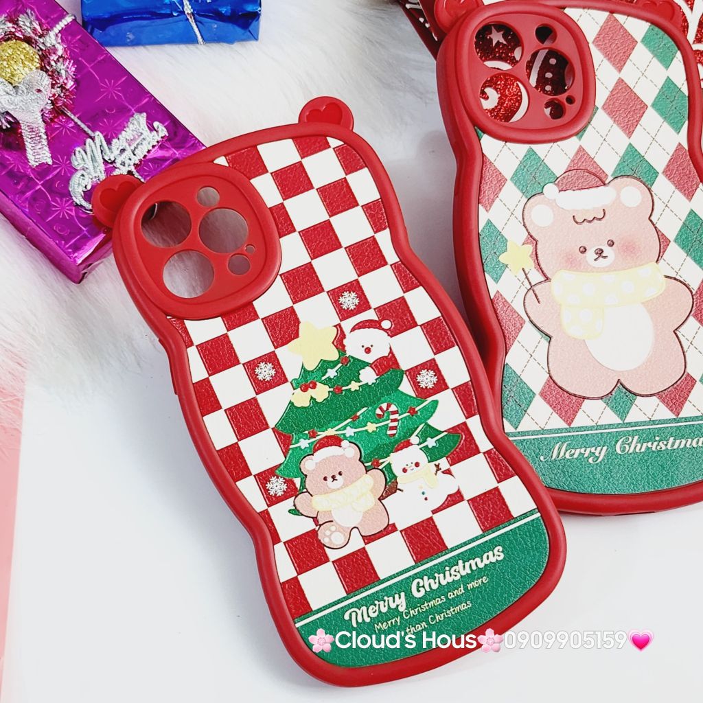 CASE IPHONE Merry Christmas Tai Gấu Viền Gợn Sóng Siêu Xinh - NOEL