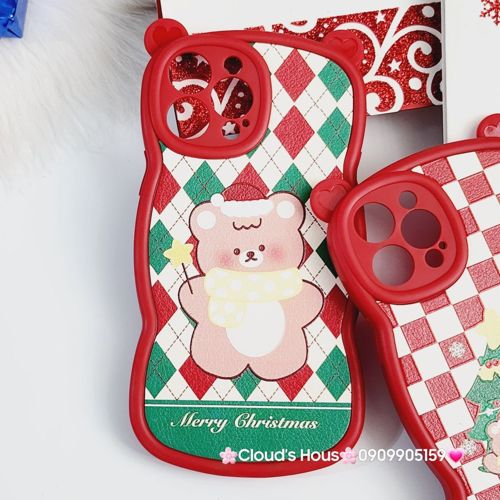CASE IPHONE Merry Christmas Tai Gấu Viền Gợn Sóng Siêu Xinh - NOEL