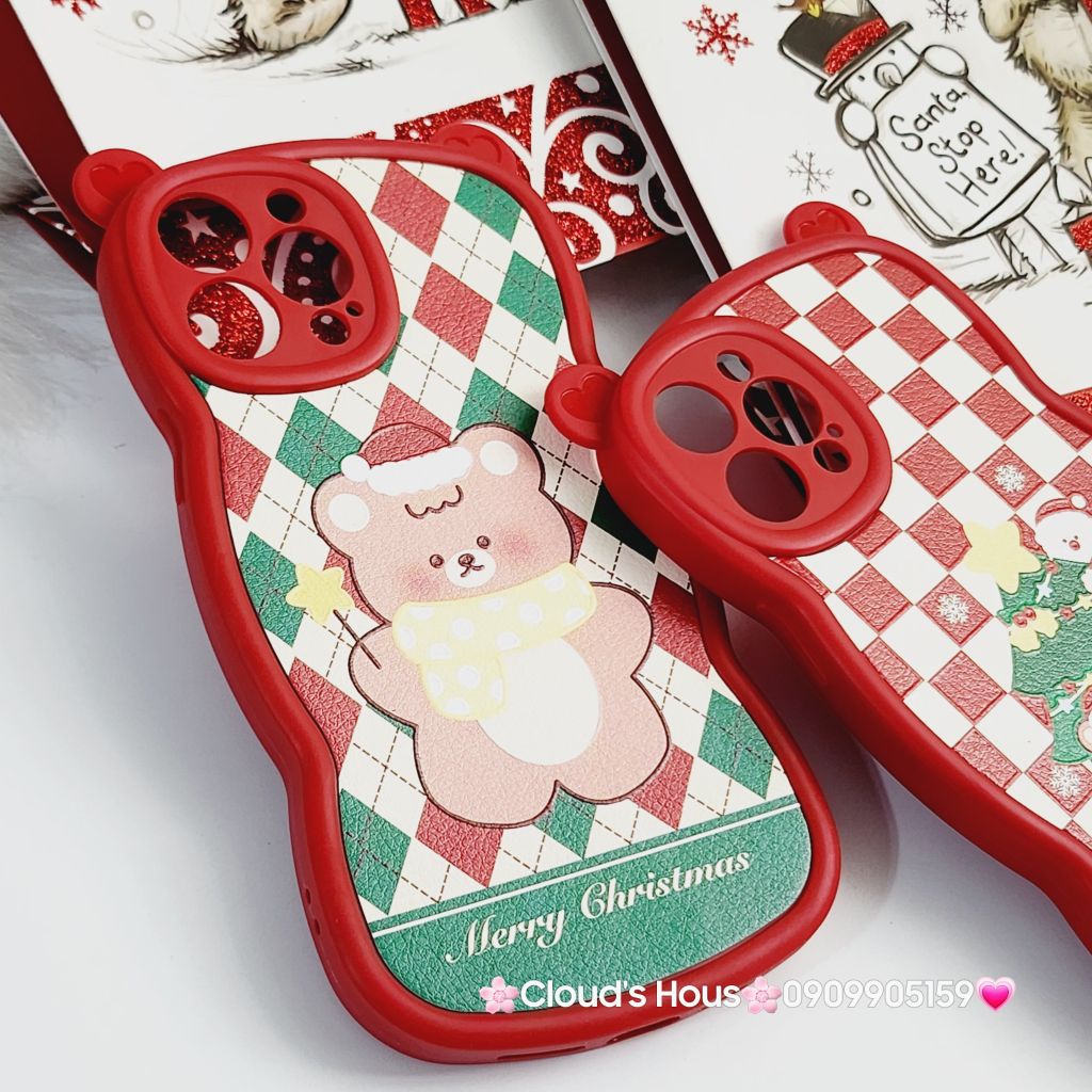 CASE IPHONE Merry Christmas Tai Gấu Viền Gợn Sóng Siêu Xinh - NOEL