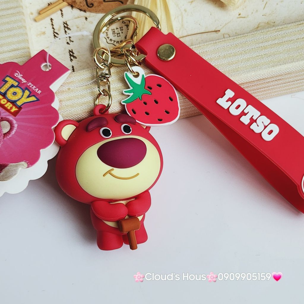 Móc khoá Lotso Gấu Dâu Mặt Bự Cầm Gậy Chính hãng Disney