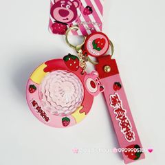 Móc Khóa Gấu Dâu Lotso Hình Cầu đĩa bay có đèn