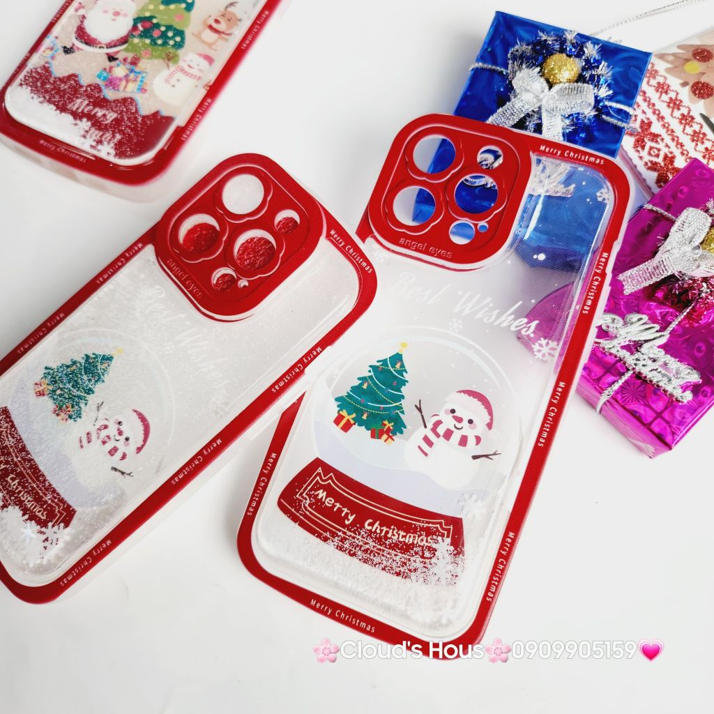 Case Ốp điện thoại iPhone Noel Phao Nước Bling Bling iPhone 11/12/13/14/15/Plus/Pro/Promax