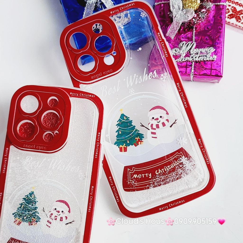 Case Ốp điện thoại iPhone Noel Phao Nước Bling Bling iPhone 11/12/13/14/15/Plus/Pro/Promax