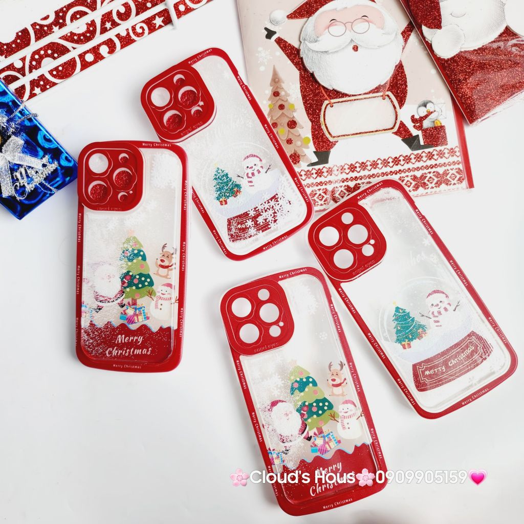 Case Ốp điện thoại iPhone Noel Phao Nước Bling Bling iPhone 11/12/13/14/15/Plus/Pro/Promax