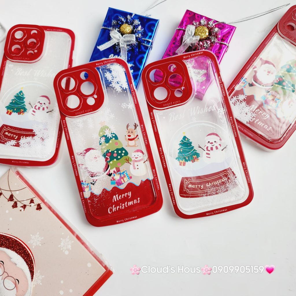 Case Ốp điện thoại iPhone Noel Phao Nước Bling Bling iPhone 11/12/13/14/15/Plus/Pro/Promax