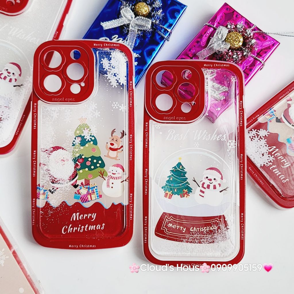 Case Ốp điện thoại iPhone Noel Phao Nước Bling Bling iPhone 11/12/13/14/15/Plus/Pro/Promax