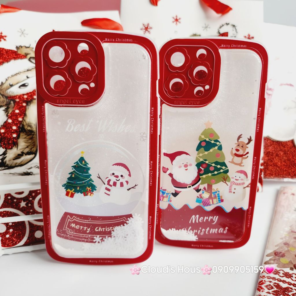 Case Ốp điện thoại iPhone Noel Phao Nước Bling Bling iPhone 11/12/13/14/15/Plus/Pro/Promax