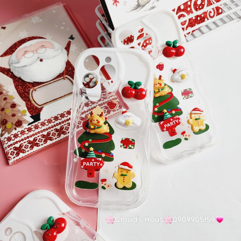 Case Ốp điện thoại iPhone Noel đỏ icon nổi dẻo iPhone 11/12/13/14/15/Plus/Pro/Promax