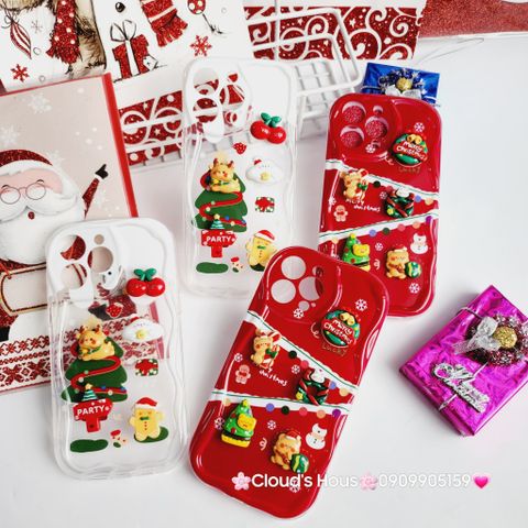 Case Ốp điện thoại iPhone Noel đỏ icon nổi dẻo iPhone 11/12/13/14/15/Plus/Pro/Promax