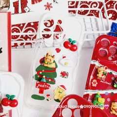 Case Ốp điện thoại iPhone Noel đỏ icon nổi dẻo iPhone 11/12/13/14/15/Plus/Pro/Promax