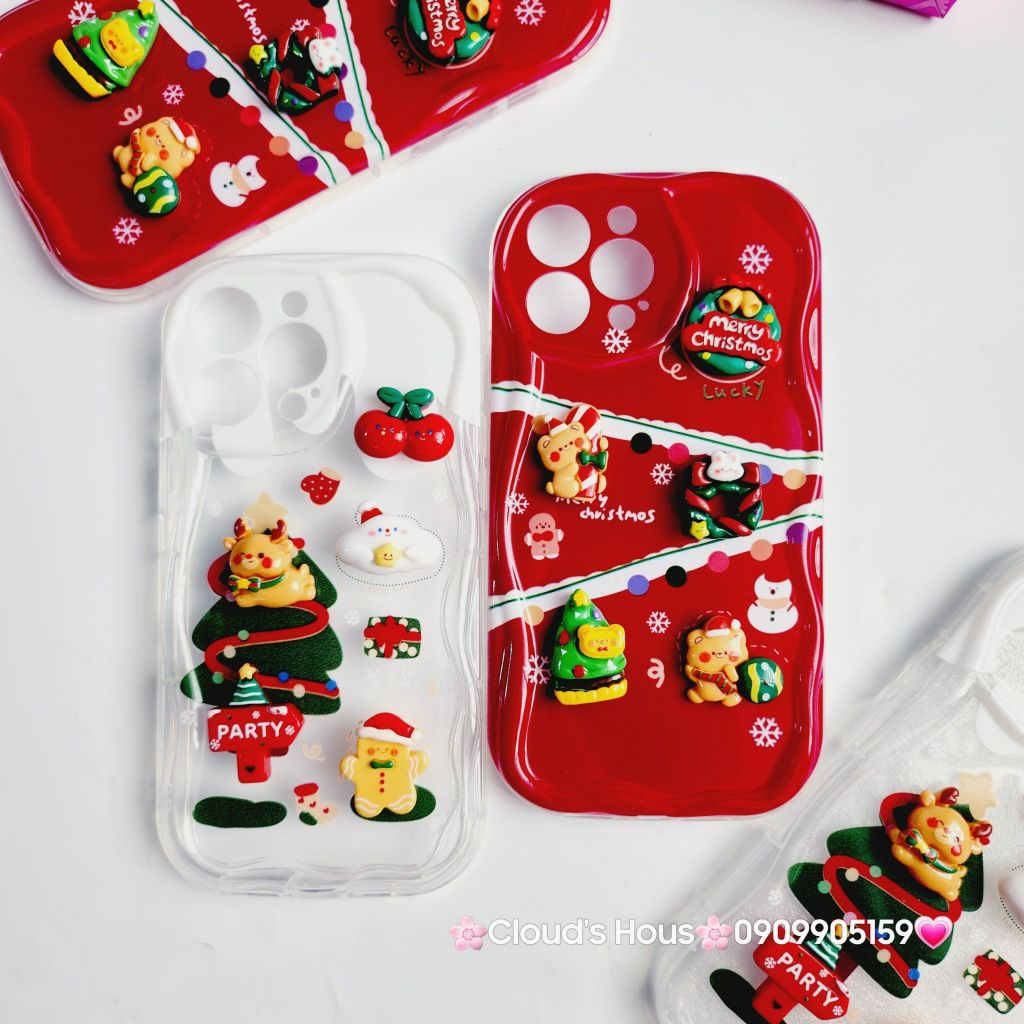 Case Ốp điện thoại iPhone Noel đỏ icon nổi dẻo iPhone 11/12/13/14/15/Plus/Pro/Promax