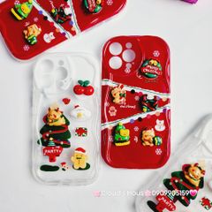 Case Ốp điện thoại iPhone Noel đỏ icon nổi dẻo iPhone 11/12/13/14/15/Plus/Pro/Promax