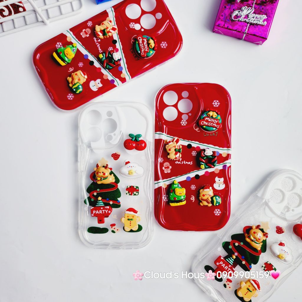 Case Ốp điện thoại iPhone Noel đỏ icon nổi dẻo iPhone 11/12/13/14/15/Plus/Pro/Promax