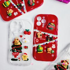 Case Ốp điện thoại iPhone Noel đỏ icon nổi dẻo iPhone 11/12/13/14/15/Plus/Pro/Promax