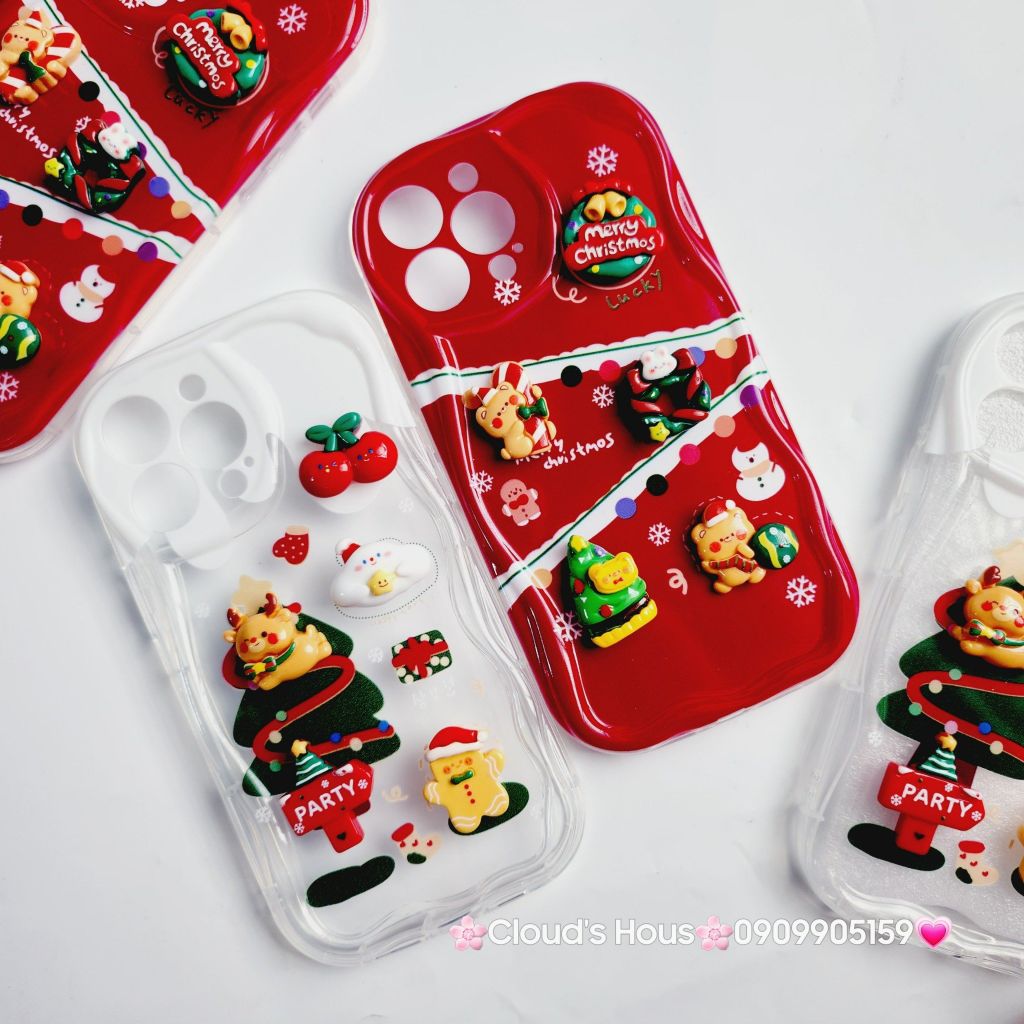 Case Ốp điện thoại iPhone Noel đỏ icon nổi dẻo iPhone 11/12/13/14/15/Plus/Pro/Promax
