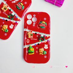 Case Ốp điện thoại iPhone Noel đỏ icon nổi dẻo iPhone 11/12/13/14/15/Plus/Pro/Promax