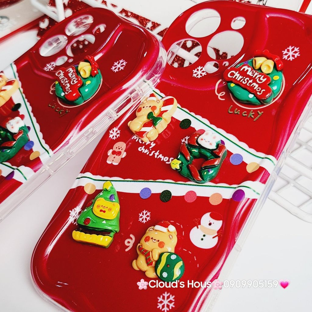 Case Ốp điện thoại iPhone Noel đỏ icon nổi dẻo iPhone 11/12/13/14/15/Plus/Pro/Promax