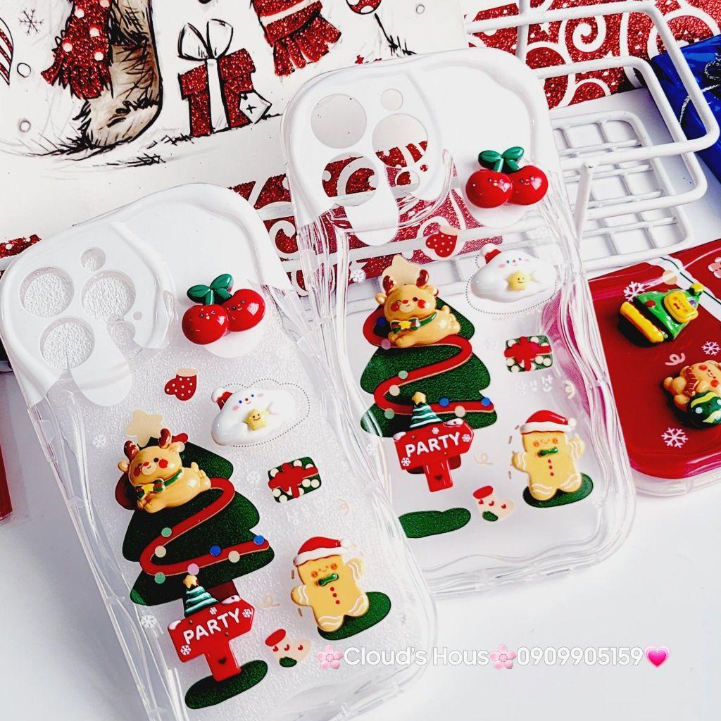 Case Ốp điện thoại iPhone Noel đỏ icon nổi dẻo iPhone 11/12/13/14/15/Plus/Pro/Promax