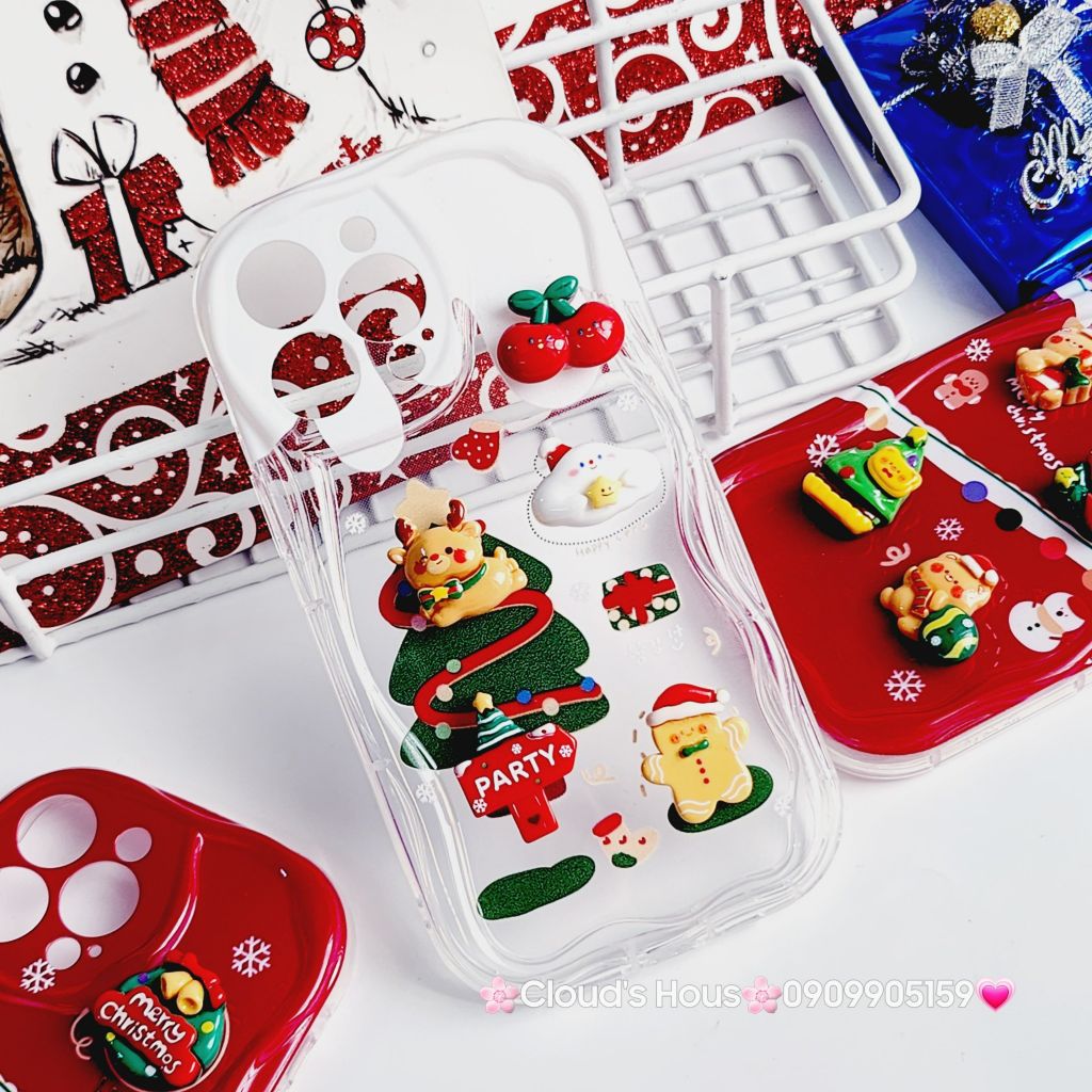 Case Ốp điện thoại iPhone Noel đỏ icon nổi dẻo iPhone 11/12/13/14/15/Plus/Pro/Promax