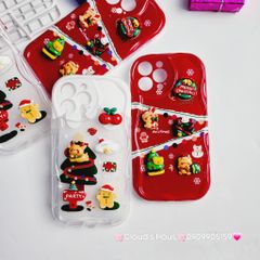Case Ốp điện thoại iPhone Noel đỏ icon nổi dẻo iPhone 11/12/13/14/15/Plus/Pro/Promax