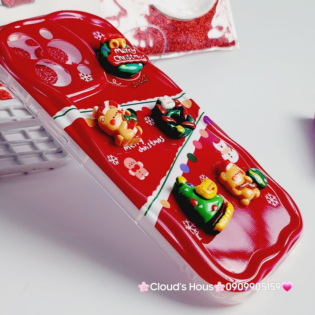 Case Ốp điện thoại iPhone Noel đỏ icon nổi dẻo iPhone 11/12/13/14/15/Plus/Pro/Promax