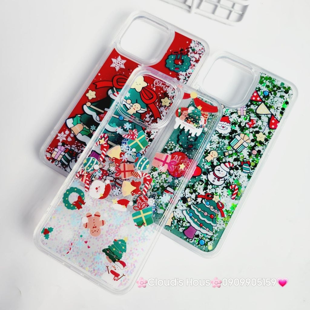 Case Ốp điện thoại iPhone Noel Tone Xanh lá - Đỏ nước Bling Bling iPhone 11/12/13/14/15/Plus/Pro/Promax