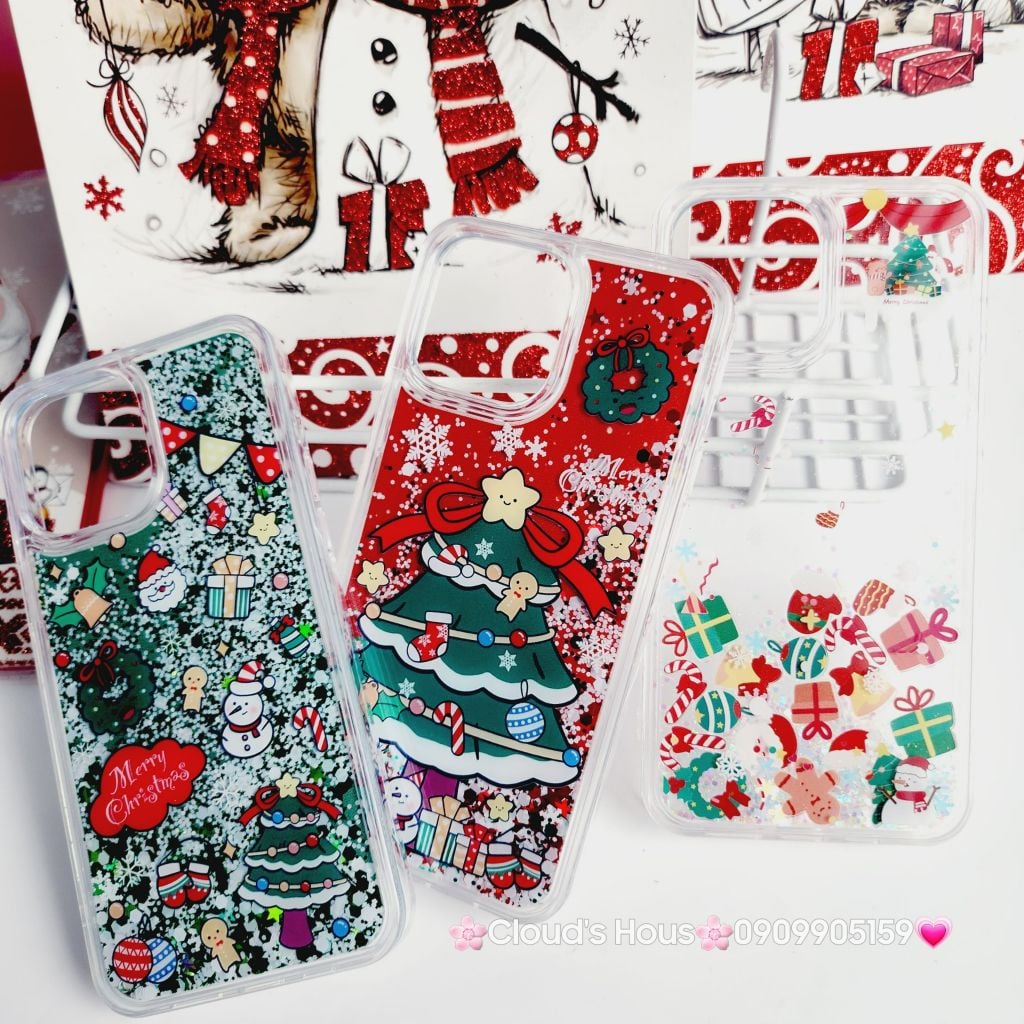 Case Ốp điện thoại iPhone Noel Tone Xanh lá - Đỏ nước Bling Bling iPhone 11/12/13/14/15/Plus/Pro/Promax