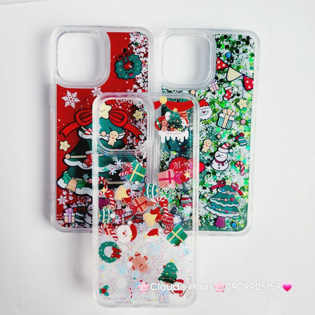 Case Ốp điện thoại iPhone Noel Trong cứng nước bling bling iPhone 11/12/13/14/15/Plus/Pro/Promax