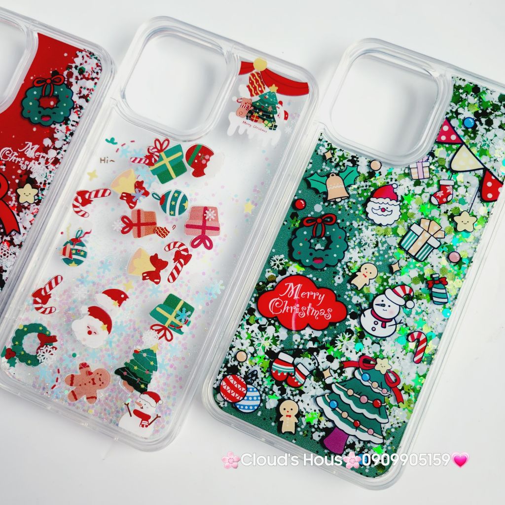 Case Ốp điện thoại iPhone Noel Trong cứng nước bling bling iPhone 11/12/13/14/15/Plus/Pro/Promax