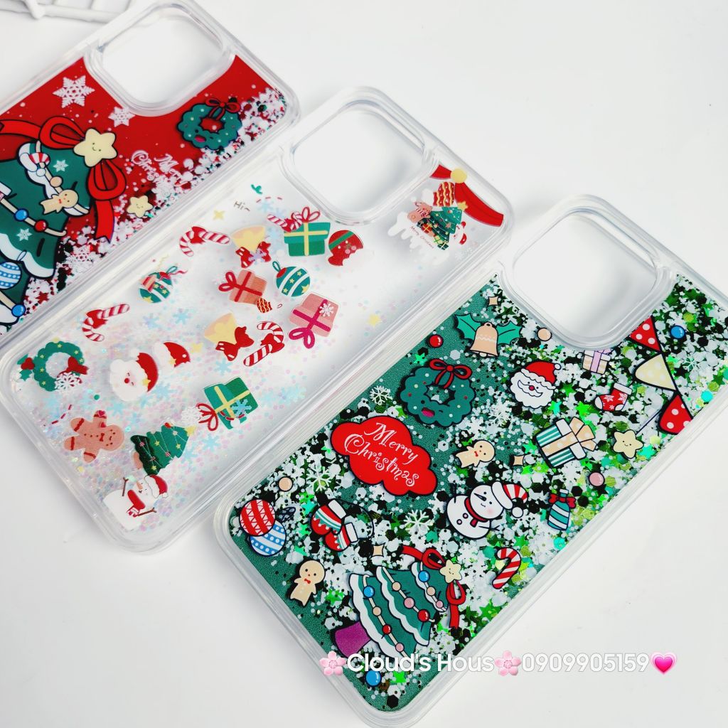 Case Ốp điện thoại iPhone Noel Trong cứng nước bling bling iPhone 11/12/13/14/15/Plus/Pro/Promax