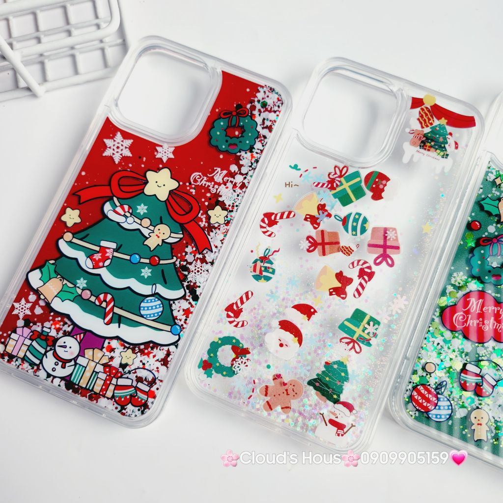 Case Ốp điện thoại iPhone Noel Trong cứng nước bling bling iPhone 11/12/13/14/15/Plus/Pro/Promax