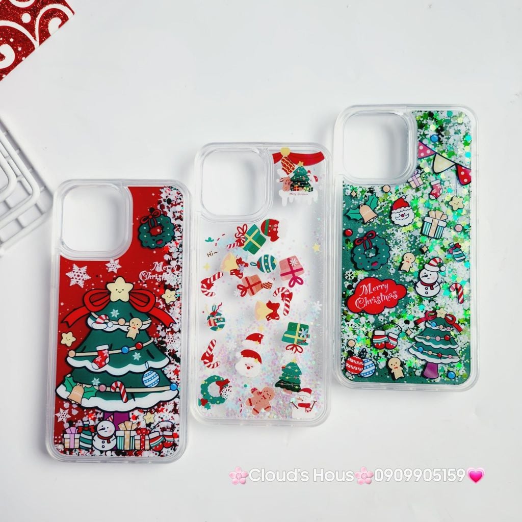 Case Ốp điện thoại iPhone Noel Tone Xanh lá - Đỏ nước Bling Bling iPhone 11/12/13/14/15/Plus/Pro/Promax