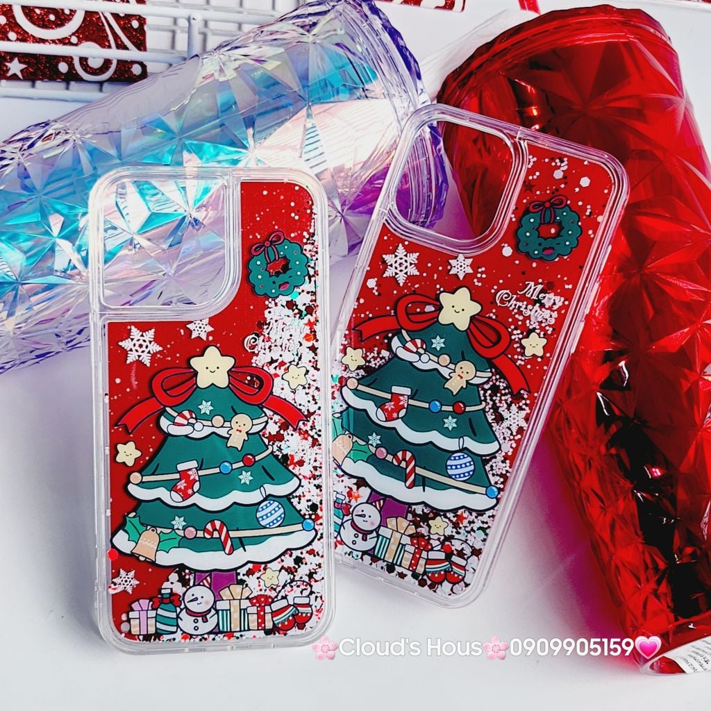 Case Ốp điện thoại iPhone Noel Tone Xanh lá - Đỏ nước Bling Bling iPhone 11/12/13/14/15/Plus/Pro/Promax