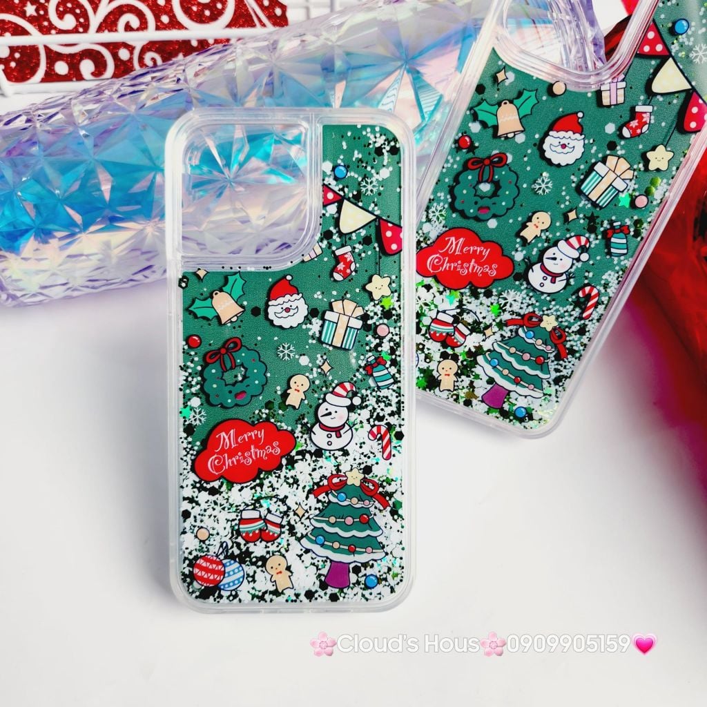 Case Ốp điện thoại iPhone Noel Tone Xanh lá - Đỏ nước Bling Bling iPhone 11/12/13/14/15/Plus/Pro/Promax