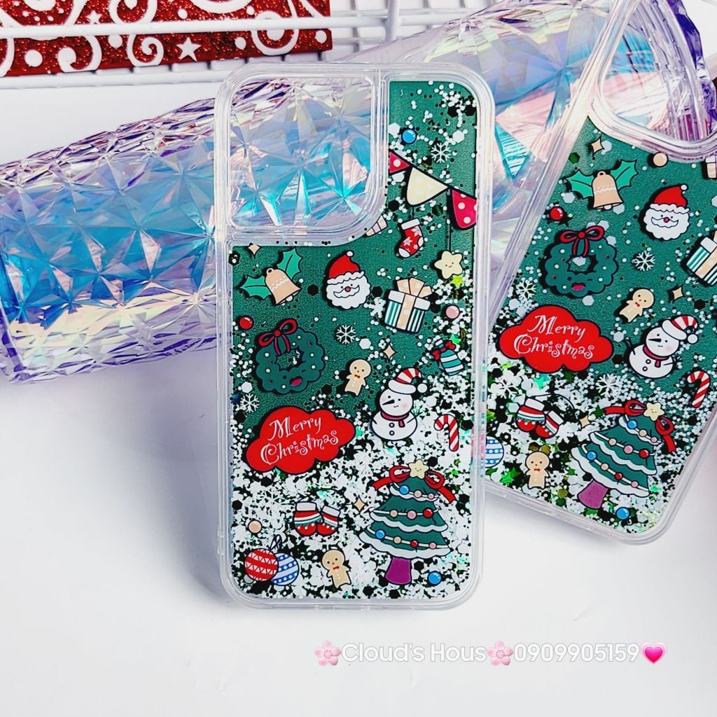 Case Ốp điện thoại iPhone Noel Tone Xanh lá - Đỏ nước Bling Bling iPhone 11/12/13/14/15/Plus/Pro/Promax