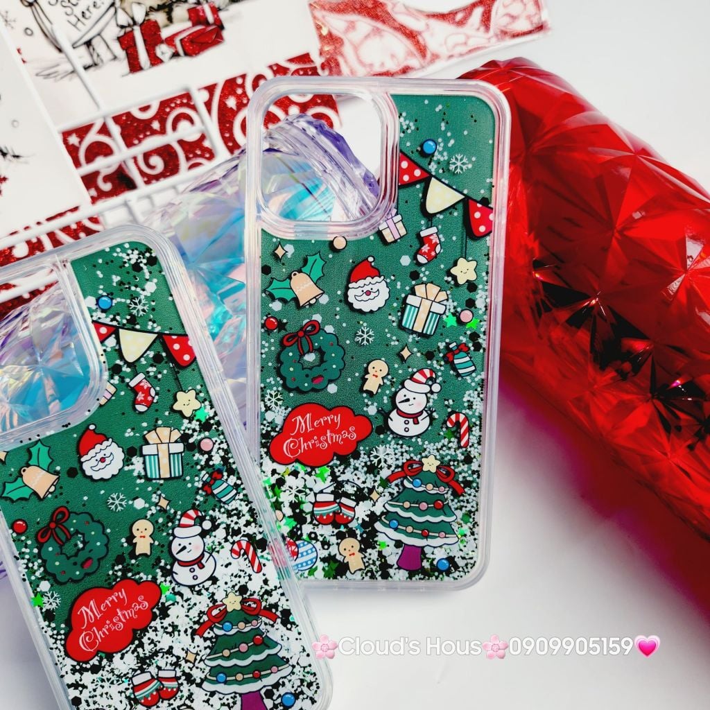 Case Ốp điện thoại iPhone Noel Tone Xanh lá - Đỏ nước Bling Bling iPhone 11/12/13/14/15/Plus/Pro/Promax