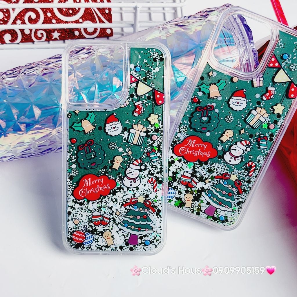 Case Ốp điện thoại iPhone Noel Tone Xanh lá - Đỏ nước Bling Bling iPhone 11/12/13/14/15/Plus/Pro/Promax