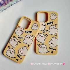 Case Ốp điện thoại iPhone Ma Ghost Cute dẻo Nền vàng iPhone 11/12/3/14/15/Plus/ProPromax