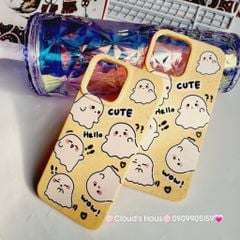 Case Ốp điện thoại iPhone Ma Ghost Cute dẻo Nền vàng iPhone 11/12/3/14/15/Plus/ProPromax