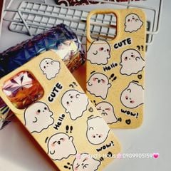 Case Ốp điện thoại iPhone Ma Ghost Cute dẻo Nền vàng iPhone 11/12/3/14/15/Plus/ProPromax
