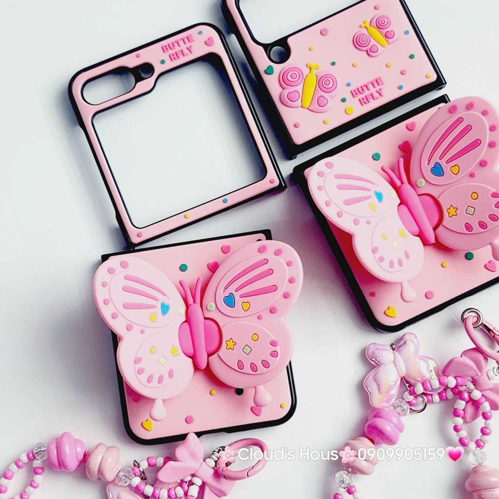 Case Ốp điện thoại Samsung Z Flip Cánh bướm dối gian kèm dây charm Samsung Z Flip 3/4/5