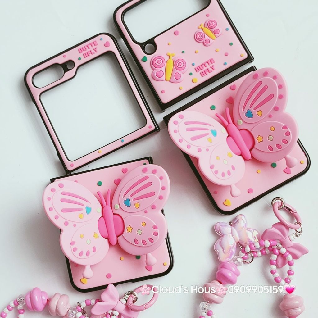 Case Ốp điện thoại Samsung Z Flip Cánh bướm dối gian kèm dây charm Samsung Z Flip 3/4/5
