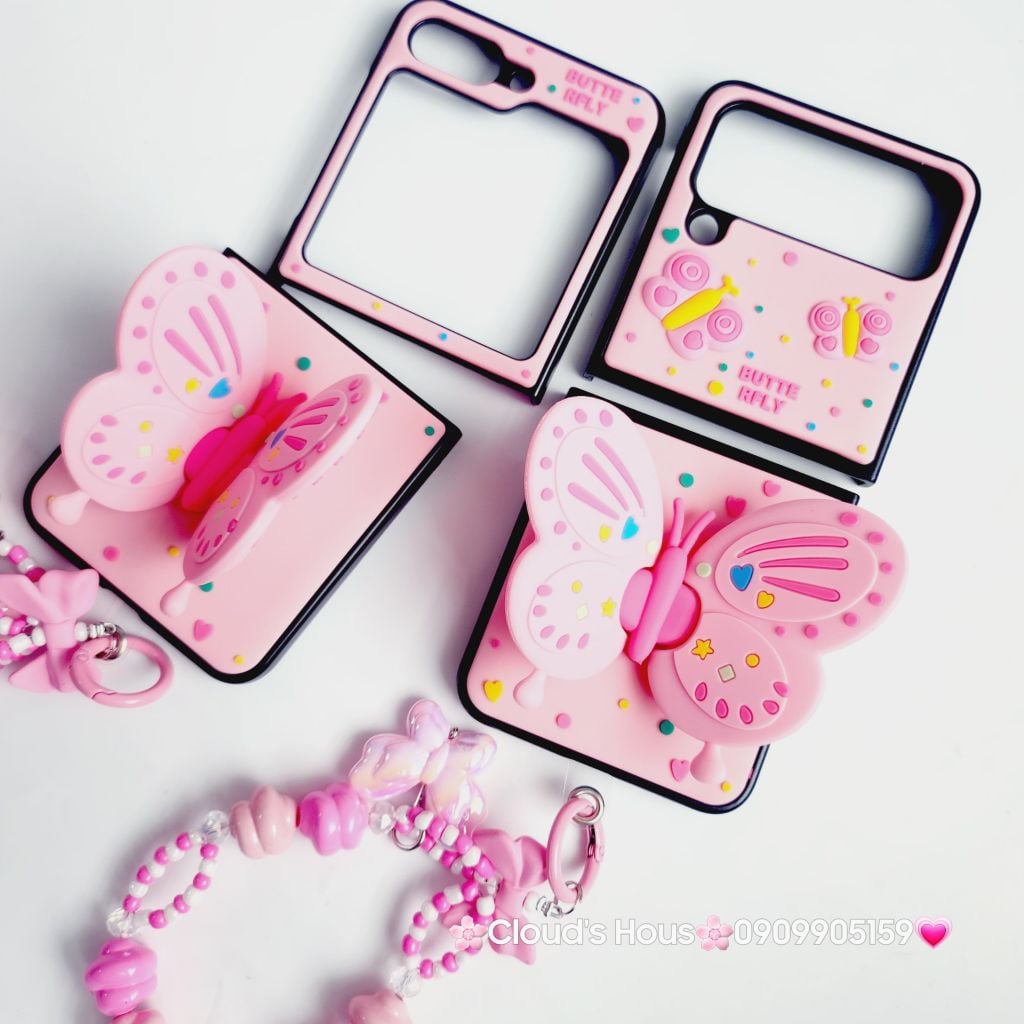 Case Ốp điện thoại Samsung Z Flip Cánh bướm dối gian kèm dây charm Samsung Z Flip 3/4/5