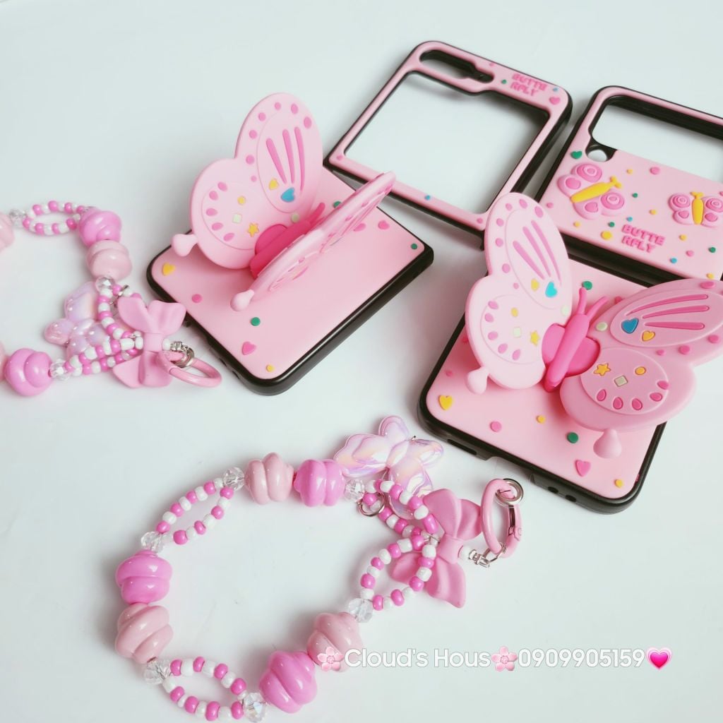 Case Ốp điện thoại Samsung Z Flip Cánh bướm dối gian kèm dây charm Samsung Z Flip 3/4/5
