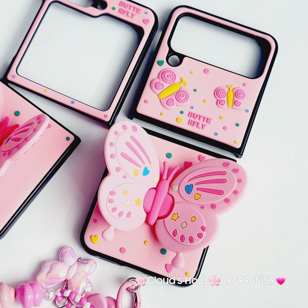 Case Ốp điện thoại Samsung Z Flip Cánh bướm dối gian kèm dây charm Samsung Z Flip 3/4/5
