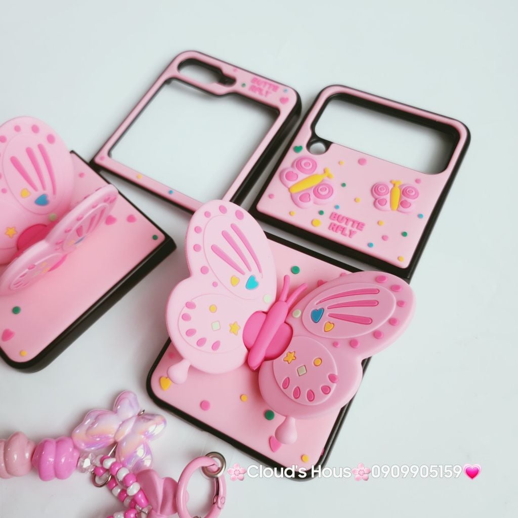Case Ốp điện thoại Samsung Z Flip Cánh bướm dối gian kèm dây charm Samsung Z Flip 3/4/5
