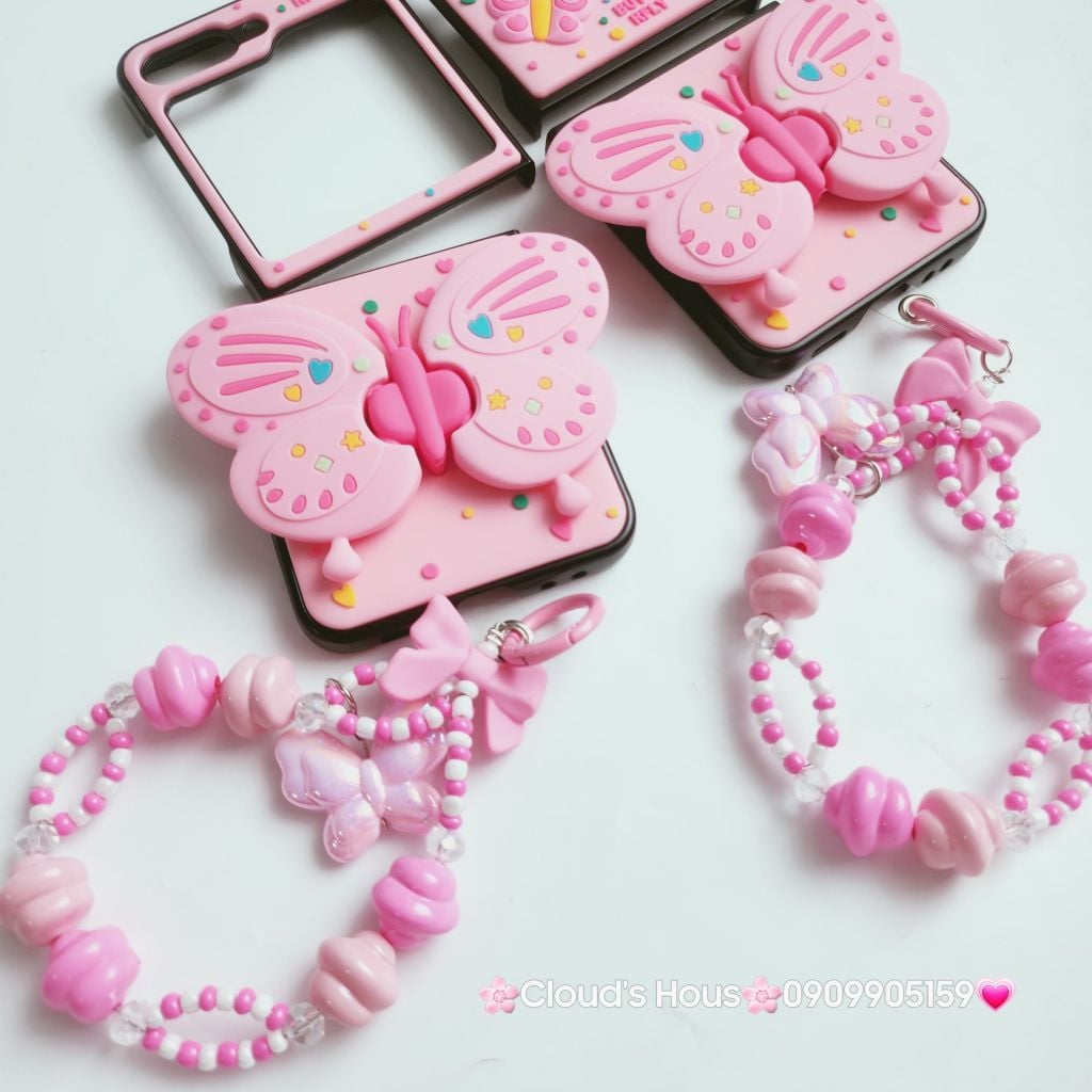 Case Ốp điện thoại Samsung Z Flip Cánh bướm dối gian kèm dây charm Samsung Z Flip 3/4/5