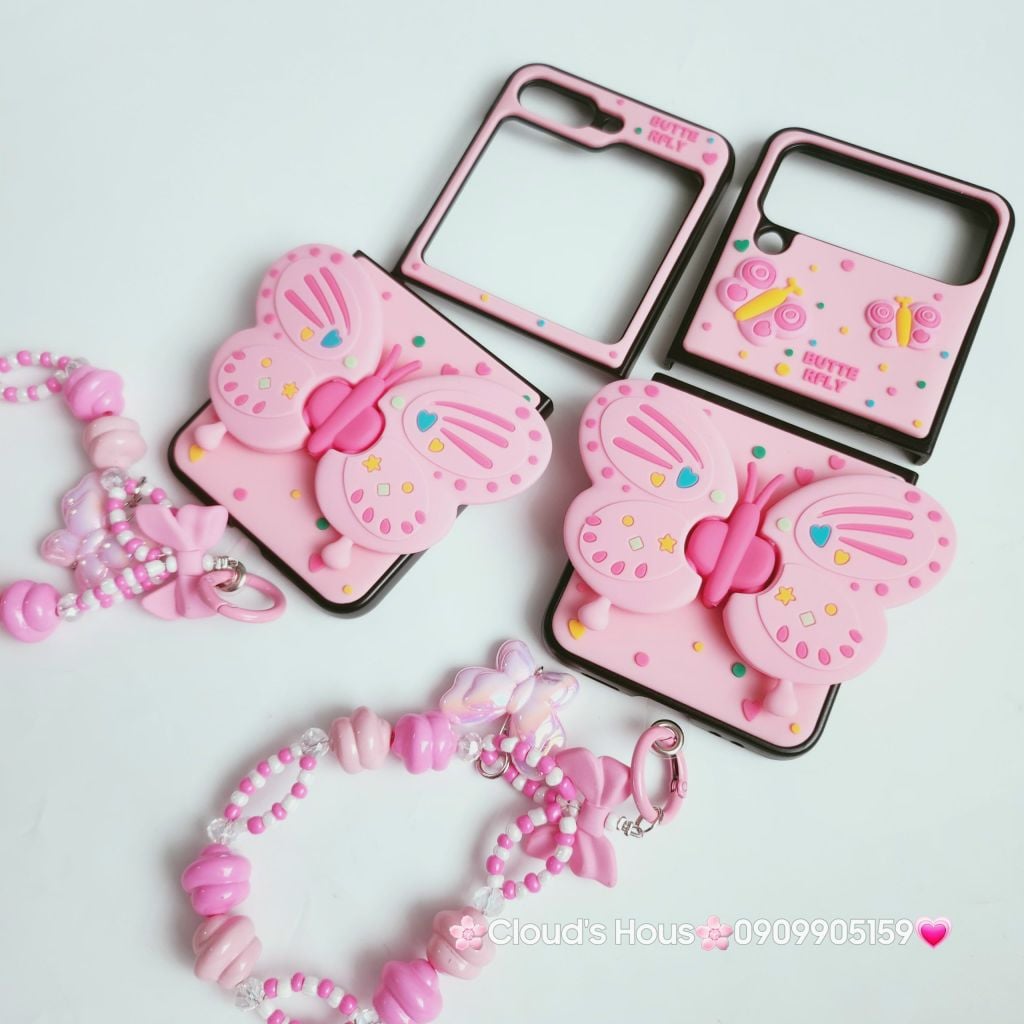 Case Ốp điện thoại Samsung Z Flip Cánh bướm dối gian kèm dây charm Samsung Z Flip 3/4/5
