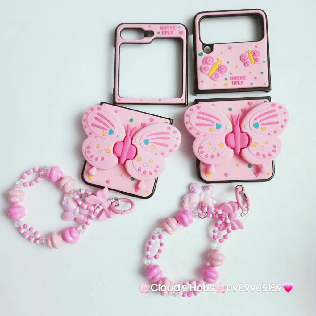 Case Ốp điện thoại Samsung Z Flip Cánh bướm dối gian kèm dây charm Samsung Z Flip 3/4/5